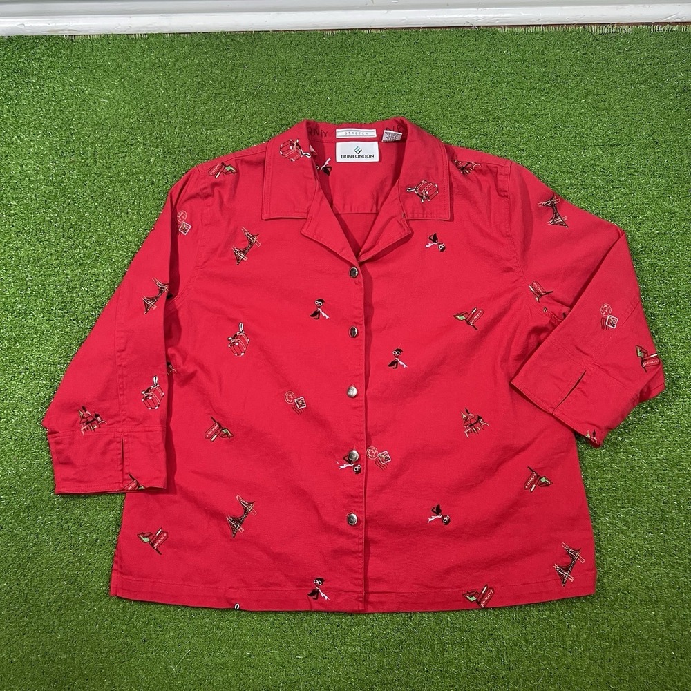 Vintage Erin London Top XL 1/2 Slv Shacket Stitch Travel America Road Trip Them